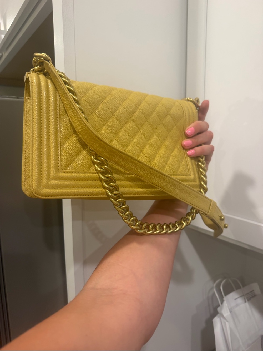 Quilted Yellow Chain Shoulder Bag
